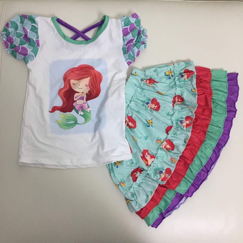 Mermaid Ariel Cute two piece outfit skirt top - Picture 2 of 7